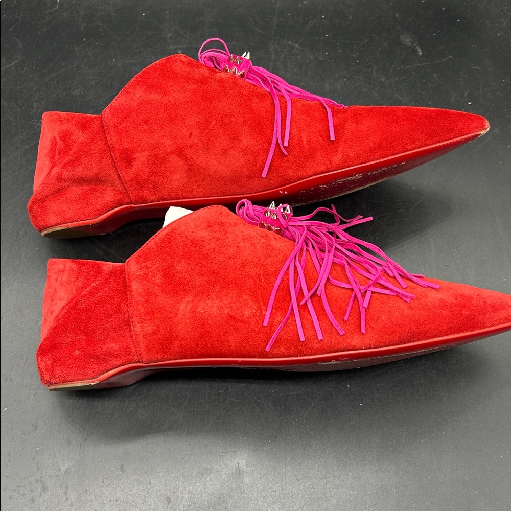 Christian Louboutin Red Suede Flats with Pink Tassels - Picture 5 of 9